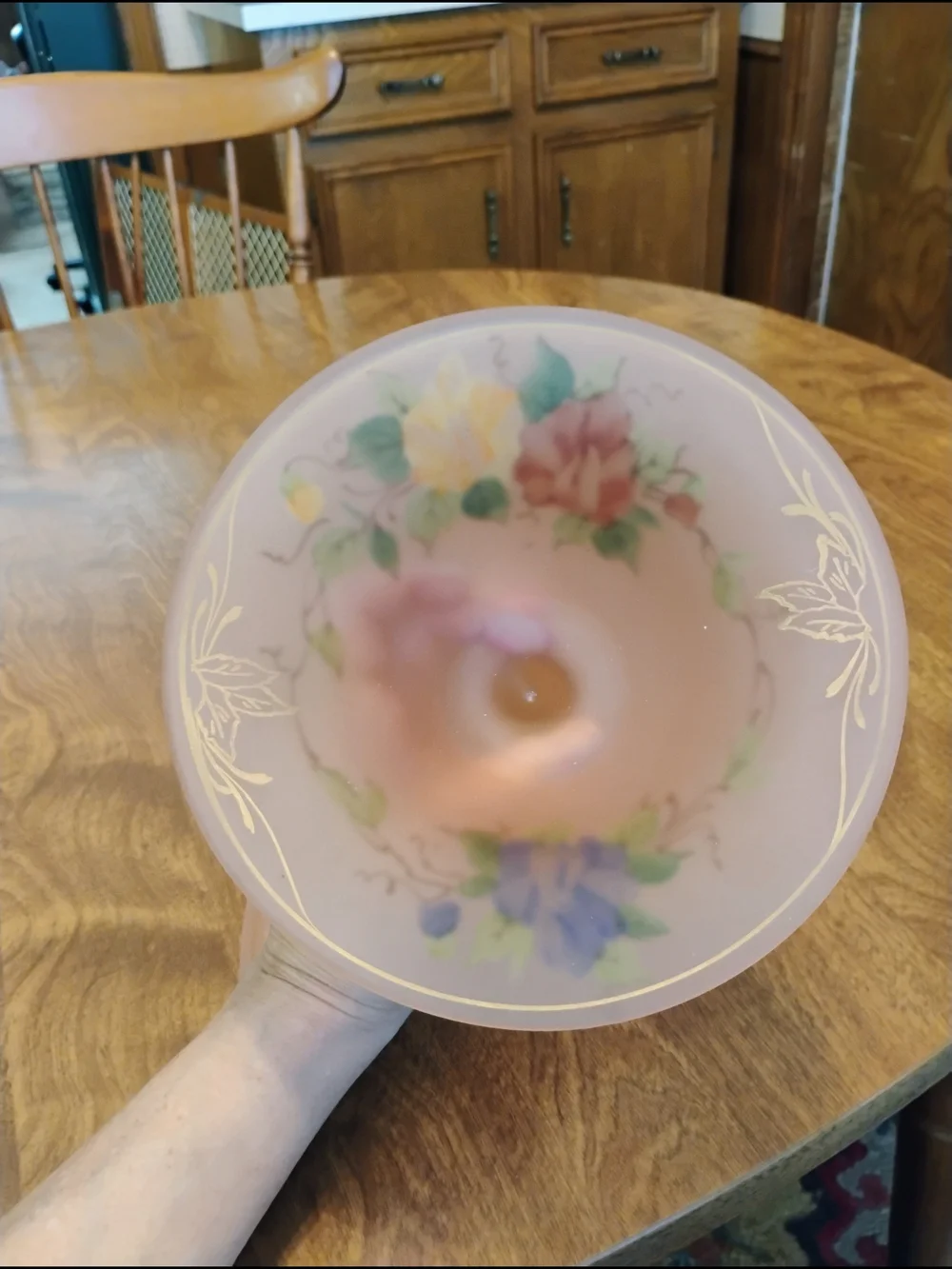 Vintage Tiffin Satin Pink Mayonnaise Bowl With Spoon Floral Poppies Gold Trim